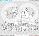 Outlined Feast Gluttonous Obese Eating Man Royalty Clipart Vector Cartoon Bannykh Alex sketch template