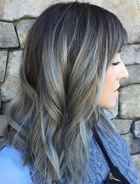straight long grey  brown balayage hair ideas hairstyles