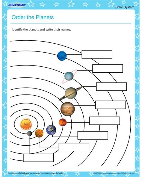 order  planets solar system worksheets  kids science solar
