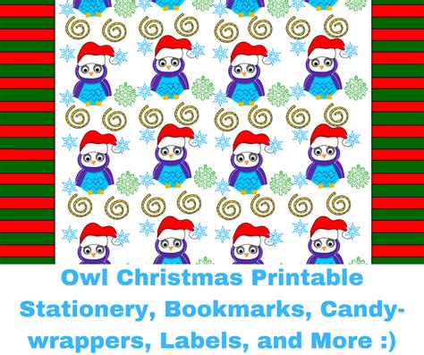 owl christmas printable stationery bookmarks candy wrappers labels