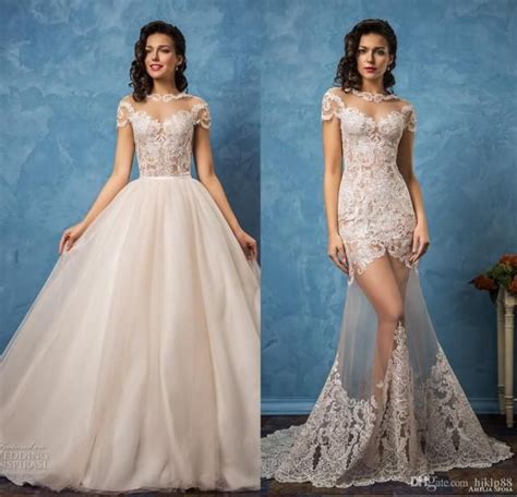 vintage amelia sposa 2017 sexy wedding dresses detachable see through lace applique bridal gowns