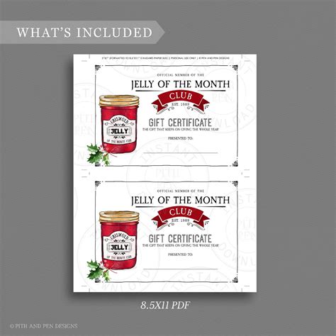 jelly   month club certificate printable gag gift etsy