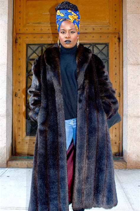 nyfw fierce   vintage faux mink coat  glamorous gleam