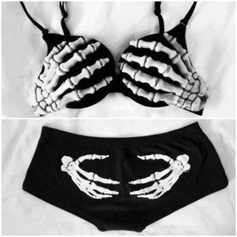 underwear skeleton bra hands bones panties black underwears