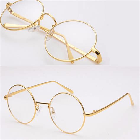 gold metal vintage round eyeglass frame clear lens full rim glasses