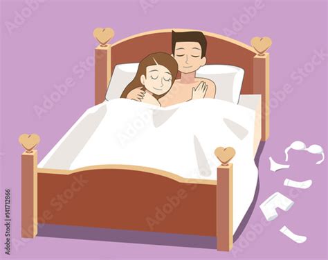 Love Couple On Their Beds Happy Valentine Day Sexy Concept Stock