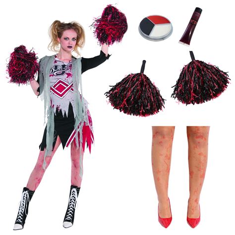 zombie cheerleader halloween costume ladies womens school fancy dress