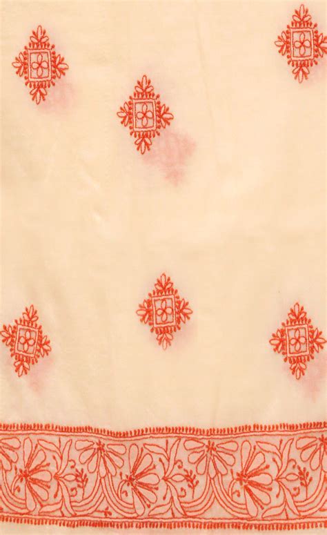 handembroidered white pashmina lucknow chikankari woolen stole