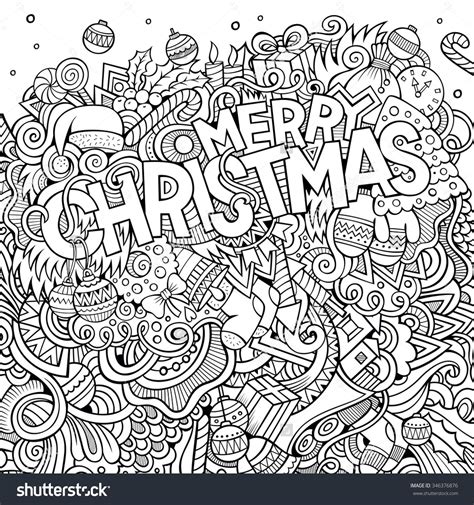 merry christmas hand lettering  doodles elements background vector
