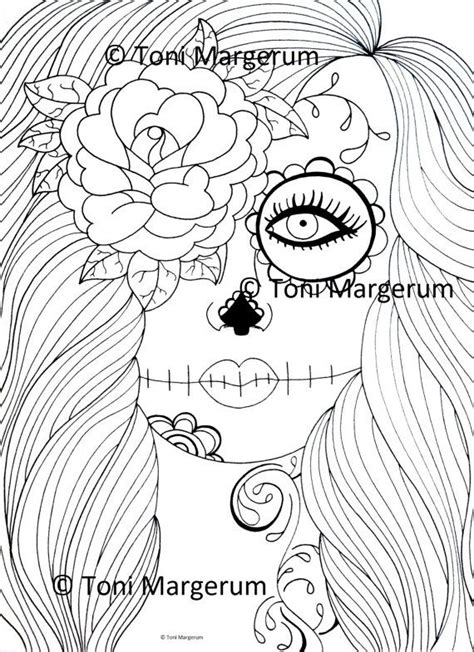 adult coloring page sugar skull girl art day   dead art  de