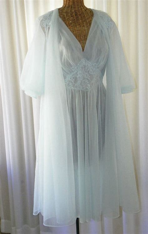 vanity fair 60s double chiffon peignoir set blue unworn mint belle