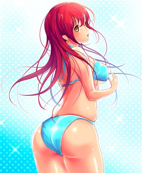 wallpaper illustration redhead anime girls ass