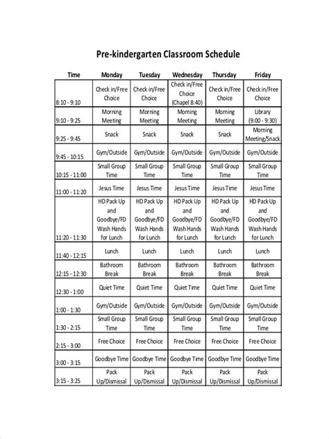 classroom schedule  examples format  examples