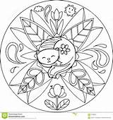 Mandala Cat Coloring Vector Dreamstime Animal sketch template