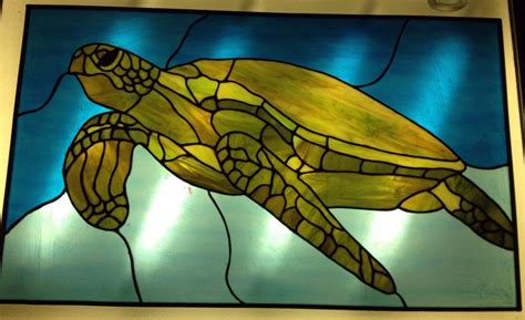 sea turtle stained glass panel  chaostheoryglassworkdeviantartcom