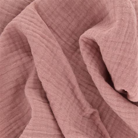 tissu double gaze de coton uni rose  xcm perles
