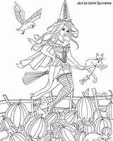 Coloring Pages Witch Halloween Adult Pretty Witches Pumpkin Patch Getdrawings Books Vintage Drawing Getcolorings Color sketch template