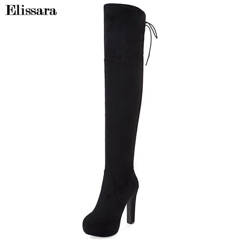Elissara Women Boots Fashion High Heel Over The Knee Boots Sexy Block