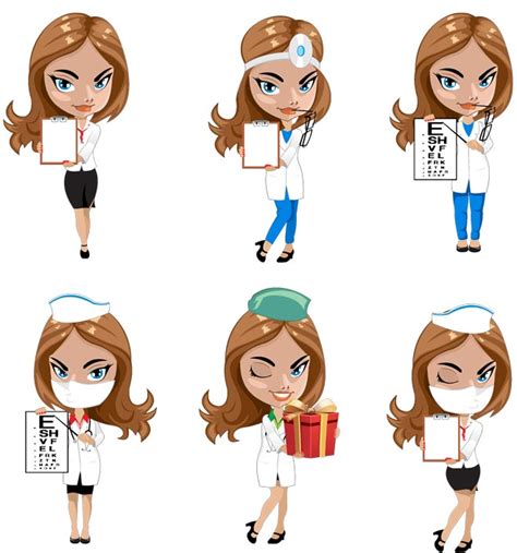 cartoon woman doctors and nurses vector