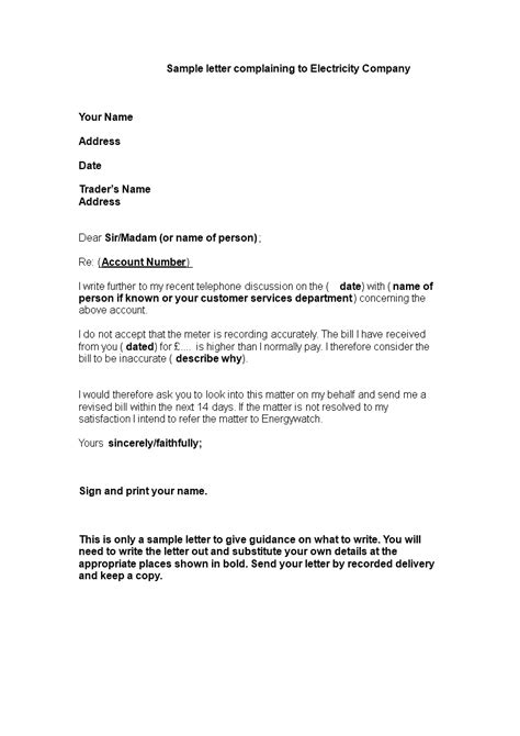 sample letter  complaint electricity