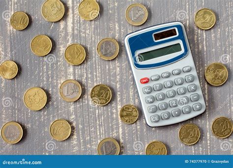 calculator  euro coins stock photo image  save