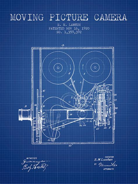 moving picture camera patent blueprint drawing  aged pixel