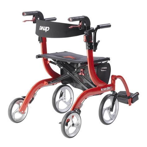 drive medical nitro duet dual function transport wheelchair  rollator rolling walker red