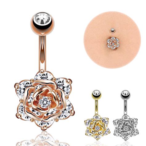 3 colors rose flower body jewelry amazon hot sale women ring on navel