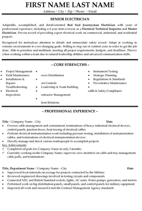 senior electrician resume sample template