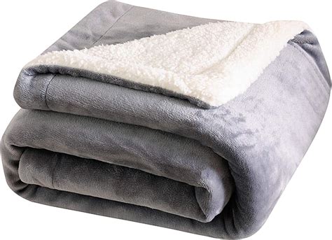 sherpa throw blanket fleece grey single size   cm  cm warm reversible blankets