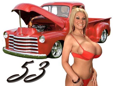 1953 chevy truck tshirt busty pinup girl in front by speedtshirts pinup girls and hot cars