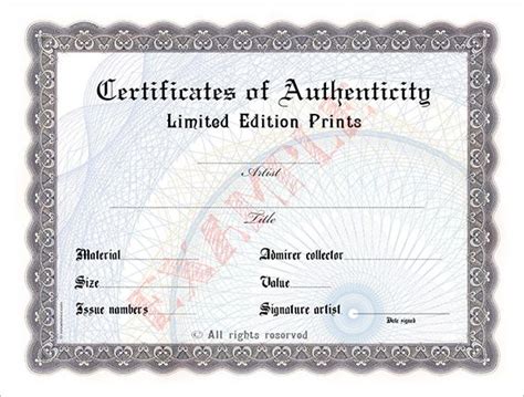 certificate  authenticity templates  samples examples