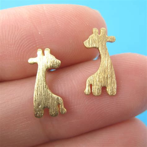 giraffe shape animal stud earrings  gold  sterling silver posts