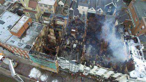 drone footage shows fire damage  oldest hotel