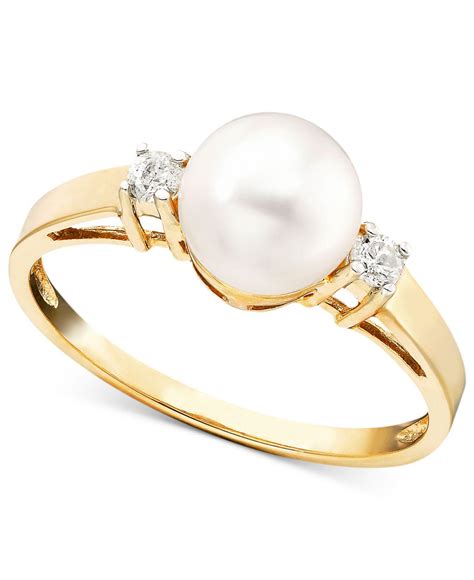 lyst macy s cultured freshwater pearl 7mm and diamond accent ring