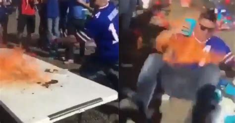 Watch This Insane Buffalo Bills Fan Set Himself On Fire During Tailgate