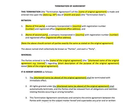 mutual contract termination agreement template doctemplates