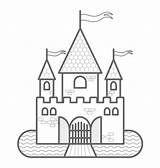 Castle Drawbridge Moat Coloring Illustrations Vector Stock Gates Flags Towers Fairytale Three Clip sketch template