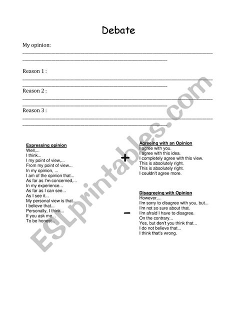 debate template esl worksheet  maxastick