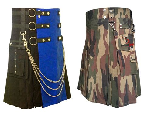 38 size jungle camo tactical duty kilts blue and black chrome chains