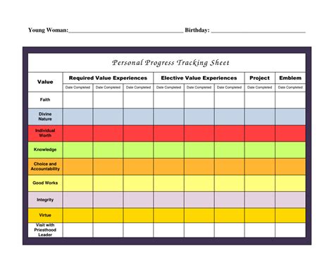 personal progress tracking sheet template  printable