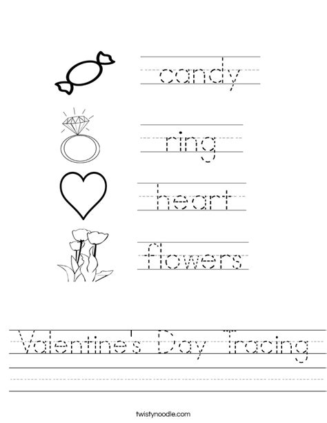 valentines day tracing worksheet twisty noodle