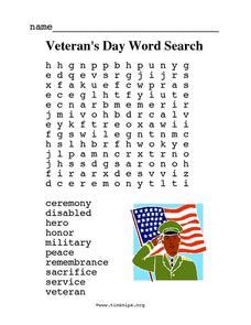veterans day word search worksheet  st  grade lesson planet