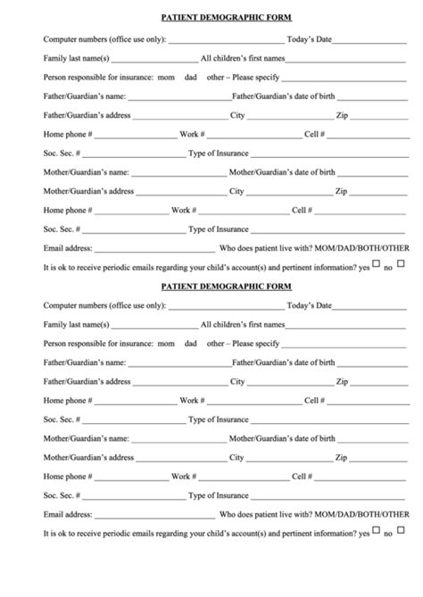 fillable patient demographic form printable