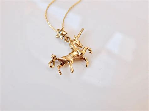 gold unicorn pendant   solid gold unicorn necklace etsy