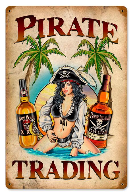 Pirate Trading Pinup Girl Vintage Metal Sign