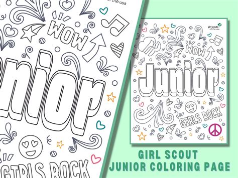 girl scout junior coloring page instant  etsy