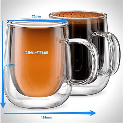 set of 2 double walled glass coffee cups insulated mugs for espresso
