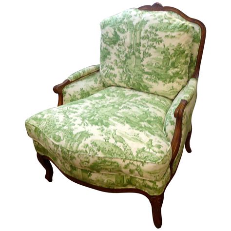 large comfy french bergere lounge chair upholstered  toile  stdibs