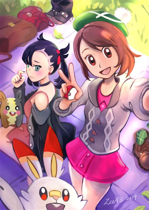 artstation pokemon sword and shield selfie with marnie fanart